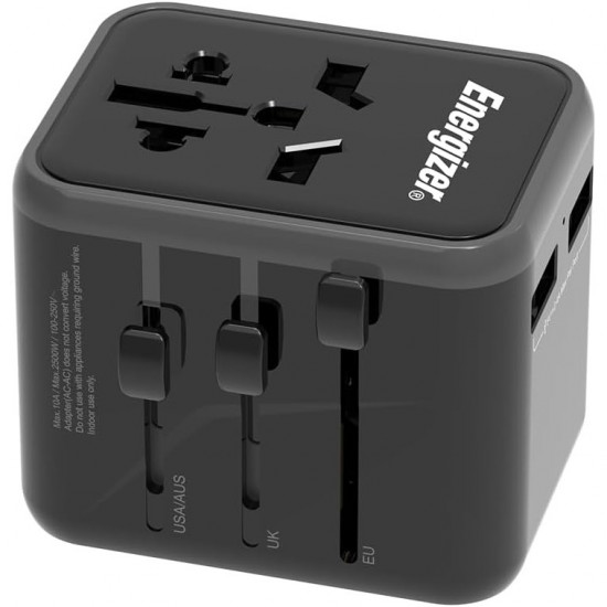 Παγκόσμιος Φορτιστής Ταξιδίου Energizer TA637A  USN/CN AU UK EU με 2 x USB-A 12W  Μαύρο 41334
