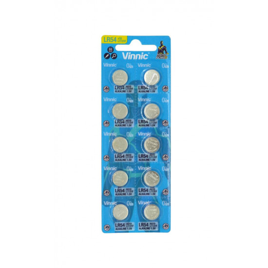 Buttoncell Vinnic G10 / AG10 / 189 / LR1130 / LR1131 / LR54  Τεμ. 10 με Διάτρητη Συσκευασία 27215