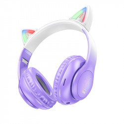 Wireless Ακουστικά Stereo Hoco W42 Cat Ears 400mAh Micro SD και AUX Purple Grape 39624