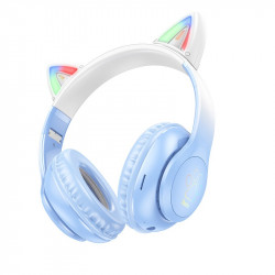 Wireless Ακουστικά Stereo Hoco W42 Cat Ears 400mAh Micro SD και AUX Crystal Blue 39625