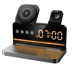 Ασύρματος Φορτιστής Hoco DWQ03 4 in 1 Qi 15W για Smartphone Earbuds Smartwatch με Ψηφιακό Ρολόι και Ξυπνητήρι 51369