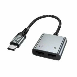 Αντάπτορας Hoco UPA34A USB-C με Διπλή Εξοδο σε 2xUSB-C για Τροφοδοσία και Ηχο με Braided Καλώδιο Γκρί 51097