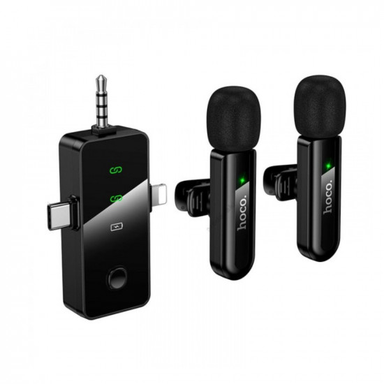 Σετ Μικρόφωνα Πέτου Ασύρματα Hoco L20C Fair Lavalier USB-C AUX Lightning 2.4Ghz Εμβέλεια 15m Digital Noise Cancellation ENC εως και 7 Ώρες Λειτουργίας 51113