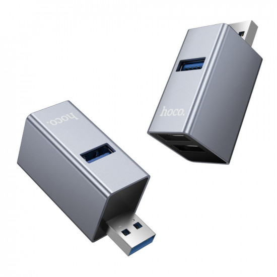 Hub Hoco HB54 3-in-1 USB σε 2xUSB2.0 και 1xUSB3.0 Ταχύτητα εως 5Gbps Metal Grey 51110