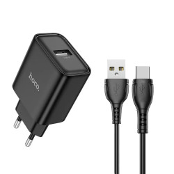 Φορτιστής Ταξιδίου Hoco DC72 River USB-A 5V 2.1A με Καλώδιο USB-A σε  USB-C 1m Μαύρος 51429