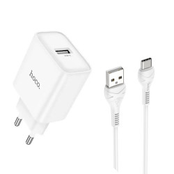 Φορτιστής Ταξιδίου Hoco DC72 River USB-A 5V 2.1A με Καλώδιο USB-A σε  USB-C 1m Λευκός 51428