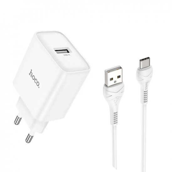 Φορτιστής Ταξιδίου Hoco DC72 River USB-A 5V 2.1A με Καλώδιο USB-A σε  USB-C 1m Λευκός 51428