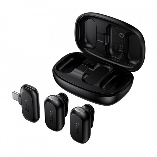 Σετ 2 Μικρόφωνα Πέτου Lavalier Ασύρματα Hoco L26 USB-C με AI Smart Μείωση Θορύβου 400mAh 6hrs Χρήσης Μαύρα 51366