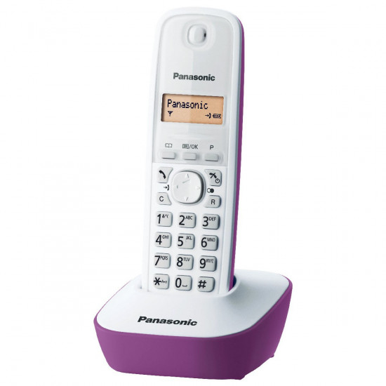 Ασύρματο Ψηφιακό Τηλέφωνο Panasonic KX-TG1611GRF Λευκό-Μώβ με Αναγνώριση Κλήσης, Λειτουργία Αφύπνισης και Φωτιζόμενη Οθόνη 02808