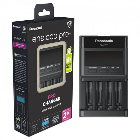 Φορτιστής Μπαταριών Panasonic eneloop pro BQ-CC65 για AA/AAA & USB Output με Οθόνη Led New Eco Pack 38353