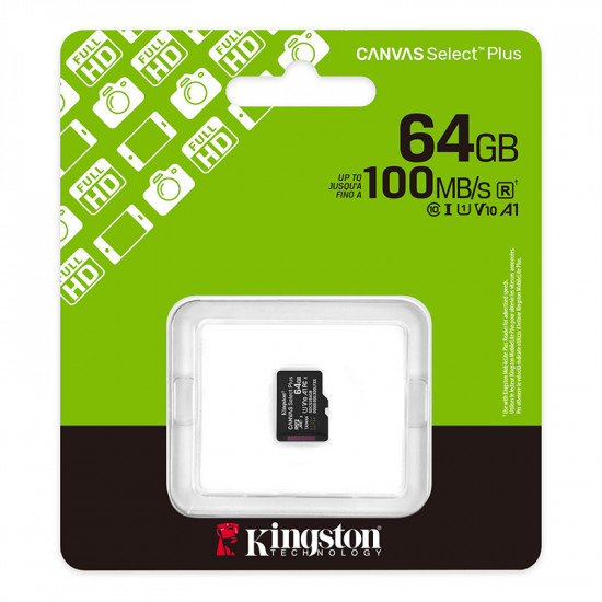 Κάρτα Μνήμης Kingston Canvas Select Plus+ MicroSDXC 64GB Class 10 έως 100MB/s SDCS3/64GBBSP 51999