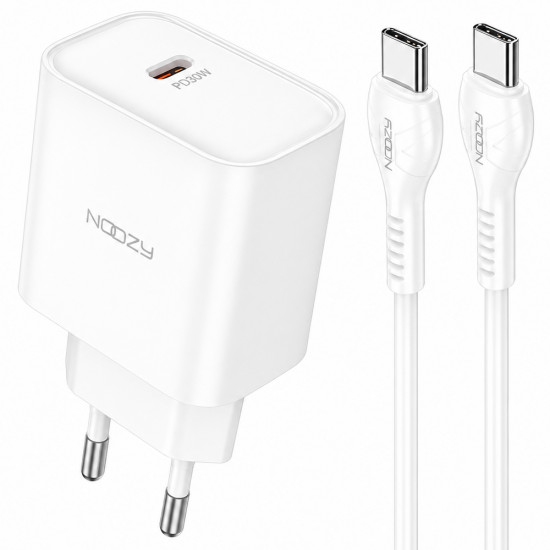 Φορτιστής Ταξιδίου Noozy Edge E25 PD30W με Καλώδιο USB-C σε USB-C 1m Λευκό 49933