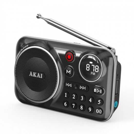 Akai APR-500BK Μαύρο φορητό ραδιόφωνο με Bluetooth, USB, TF, REC, έξοδο ακουστικών και οθόνη-2.5W