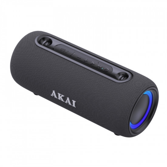 Akai ABTSW-40 Μαύρο φορητό αδιάβροχο ηχείο IPX5 με ύφασμα, Bluetooth, USB, AWS, handsfree, RGB lights και ιμάντα ώμου-15W RMS