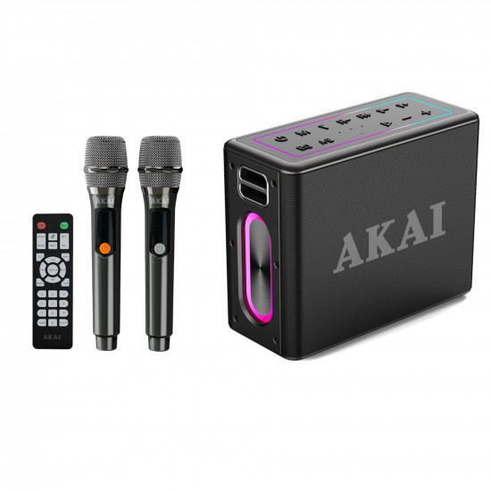 AKAI ABTSW-120 Αδιάβροχο Φορητό Ηχείο Bluetooth με 2 Ασύρματα Μικρόφωνα, TWS, 80W
