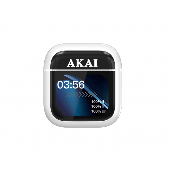 AKAI BTE-J600W AENC Ασύρματα Ακουστικά Bluetooth 6.0 με ANC/ENC, 4 Μικρόφωνα & Θήκη με Οθόνη 2.01″ – έως 60h (Λευκά)