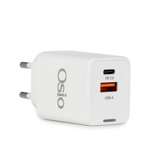 Osio OTU-5945W Λευκός ταχυφορτιστής ρεύματος με USB-A και TYPE-C-45W