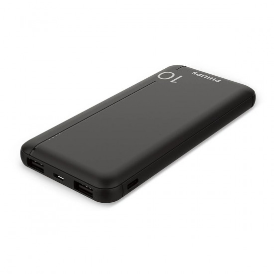 Philips DLP1810CB/GRS Power Bank 10.000 mAh – 2×USB-A & USB-C, Slim, Μαύρο