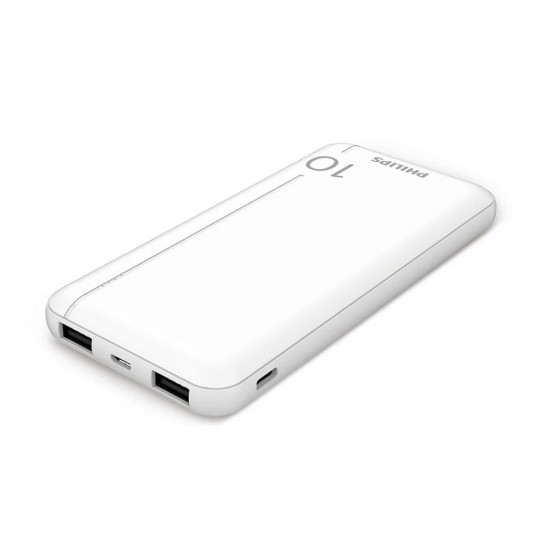 Philips DLP1810CW/GRS Power Bank 10.000 mAh – 2×USB-A & USB-C, Slim, Άσπρο