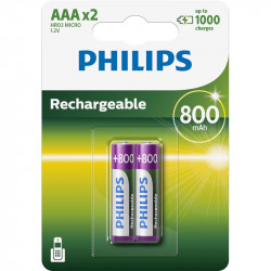 Philips R03B2Α80/GRS Επαναφορτιζόμενες μπαταρίες προ-φορτισμένες Ni-Mh 2 τμχ HR03 AAA 800 mAh 1.2 V