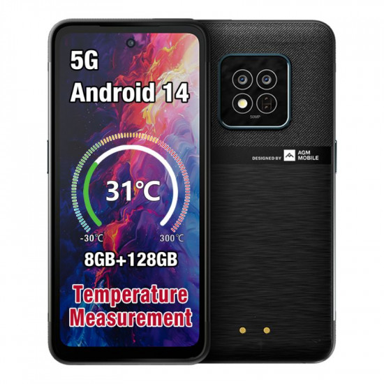 AGM X6 Μαύρο Smart αδιάβροχο κινητό τηλέφωνο 5G, 8πύρηνο, ανθεκτικό σε πτώση IP68/69Κ (8GB/128GB), Android 14 με Bluetooth, USB, SD, NFC, GPS, Dual SIM, MIL-STD-810H