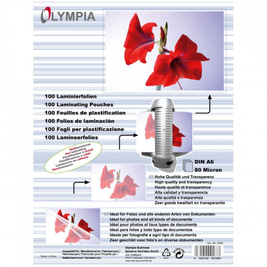 Olympia 9168 Φύλλα πλαστικοποίησης για Α6 σε κουτί 80 microns 100 τμχ