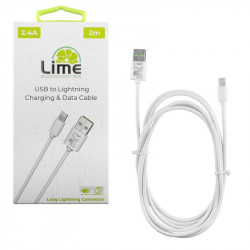 Lime LUL02 Λευκό Kαλώδιο USB-A σε Lightning Long 2.4A, 2m για φόρτιση και δεδομένα-12W