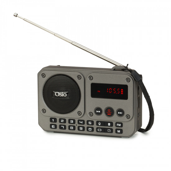 Οsio OPR-3020 Γκρι ψηφιακό φορητό ραδιόφωνο με Bluetooth, AUX, USB, FM, κάρτα TF, REC-5W