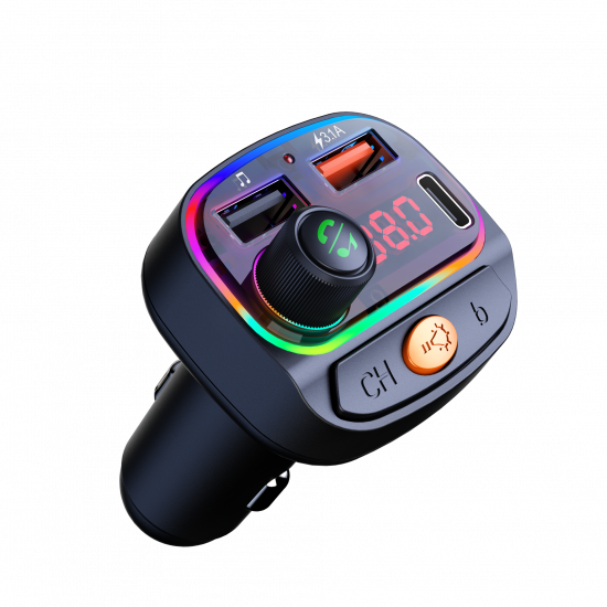 Osio OFT-4265BT Bluetooth FM Transmitter Αυτοκινήτου με 2×USB-A + 1×USB-C, Hands-Free & Φωτισμό 7 Χρωμάτων (Black)