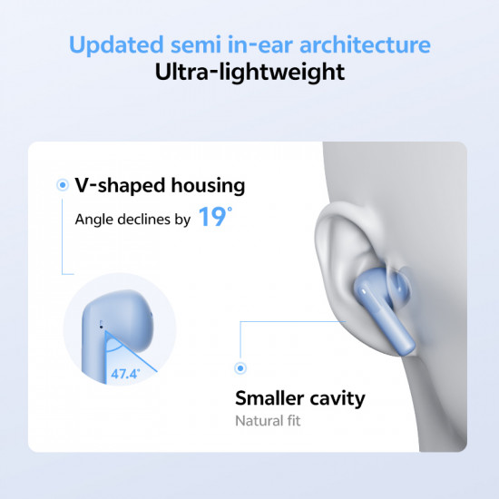 QCY AilyBuds E20 Black- Hybrid ANC Semi-Ear TWS earbuds 6mics 13mm dynamic driver IPX4 BT5.4 35h