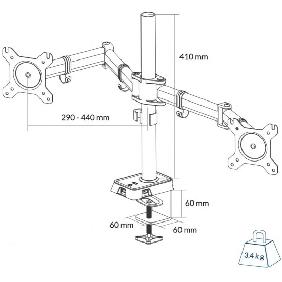 Arctic Z2 (Gen 3) - Dual Monitor Arm with 4-Port USB Hub in black color