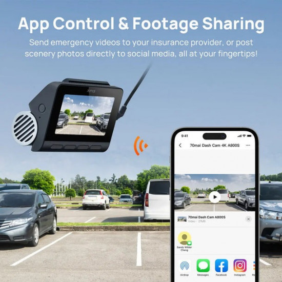 70mai A800S-1 Front & Rear Dash Cam 4k w. screen set w. RC06 Rearview Cam - 2160p 140FOV 500mAh Car