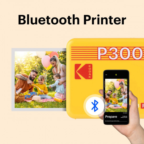 Kodak Mini 3 Retro 4PASS Smartphone Photo Printer Portable (7.6 x 7.6 cm) + 8 Sheets, Yellow