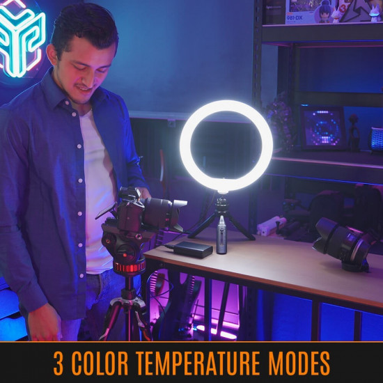 Streamplify Light 10 Streaming Ring Light - Black - 26cm & tripod - selfie stick