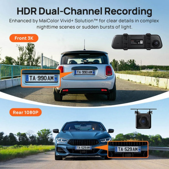 70mai S500 Rearview Mirror Dash Cam set 1944p 138fov Car Camera