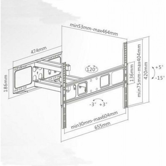Superior Electronics Full Motion Extra Slim Βάση Τηλεόρασης Τοίχου έως 70