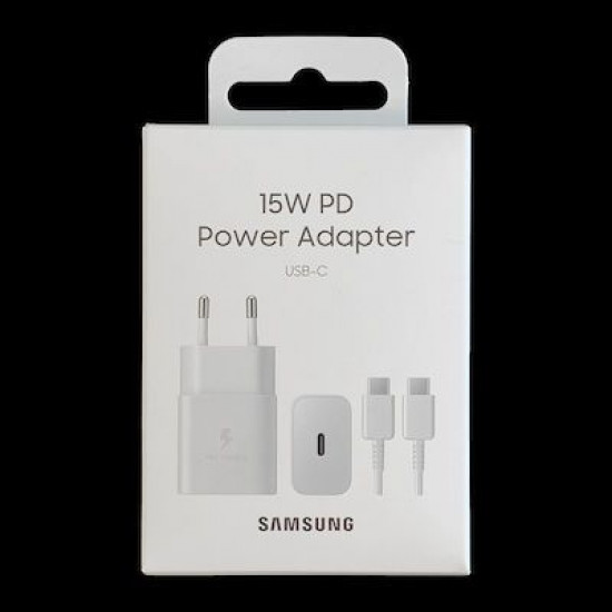 Samsung Φορτιστής με Θύρα USB-C και Καλώδιο USB-C 15W Power Delivery Λευκός (EP-T1510X)