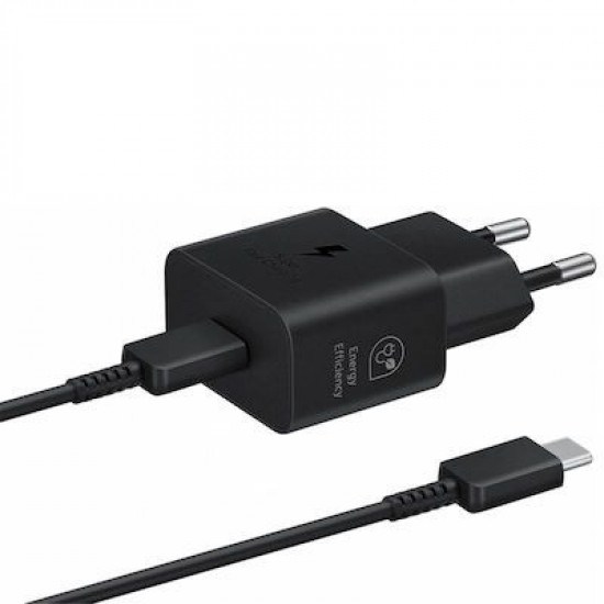 Samsung Φορτιστής με Θύρα USB-C και Καλώδιο USB-C 25W Power Delivery Μαύρος (EP-T2510XBEGEU)