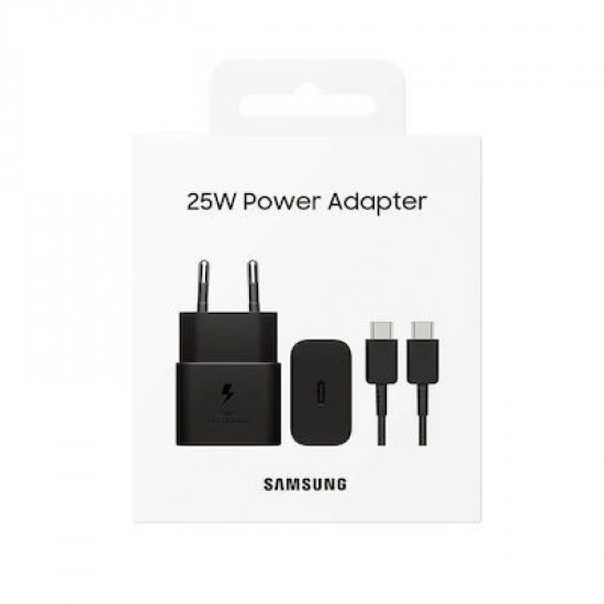 Samsung Φορτιστής με Θύρα USB-C και Καλώδιο USB-C 25W Power Delivery Μαύρος (EP-T2510XBEGEU)