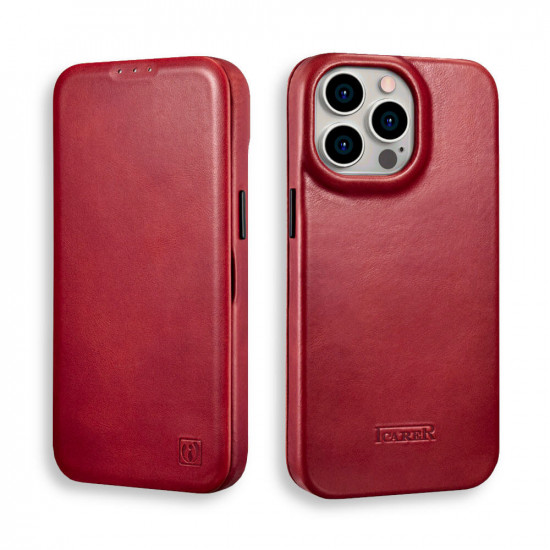 iCarer KJI 14220704 iPhone 14 Pro Max Curved Edge Leather Folio with Magsafe Red