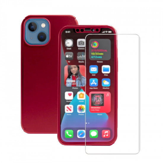 360 Full Cover & Temp.Glass iPhone 13  Red