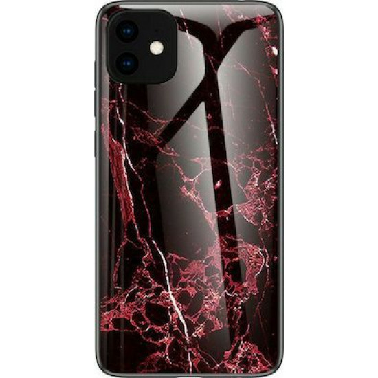 Marble TemperGlass Back Cover iPhone 11 Black-Red 2