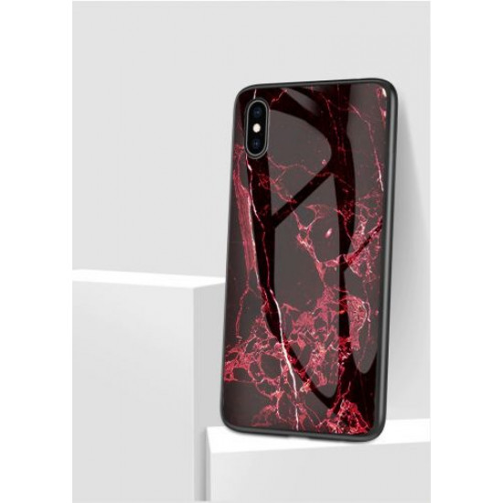Marble TemperGlass Back Cover iPhone X/XS Black-Red