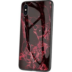 Marble TemperGlass Back Cover iPhone X/XS Black-Red