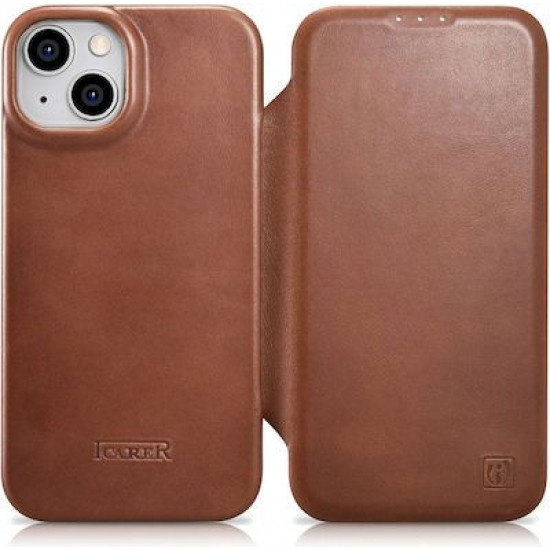 iCarer AKI 14220707 iPhone 14 Plus Curved Edge Leather Folio Brown