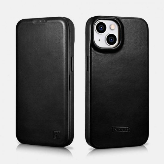iCarer AKI 14220707 iPhone 14 Plus Curved Edge Leather Folio Black