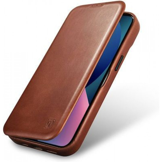 iCarer AKI 14220706 iPhone 14 Pro Curved Edge Leather Folio Brown