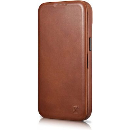 iCarer AKI 14220706 iPhone 14 Pro Curved Edge Leather Folio Brown