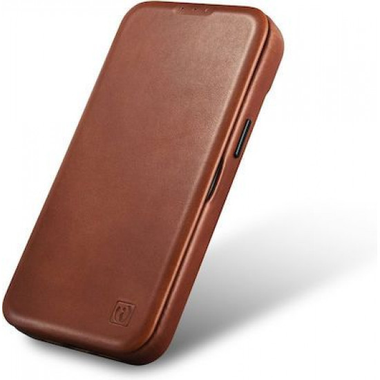 iCarer AKI 14220706 iPhone 14 Pro Curved Edge Leather Folio Brown
