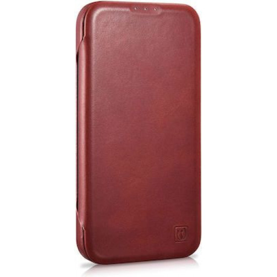 iCarer AKI 14220706 iPhone 14 Pro Curved Edge Leather Folio Red